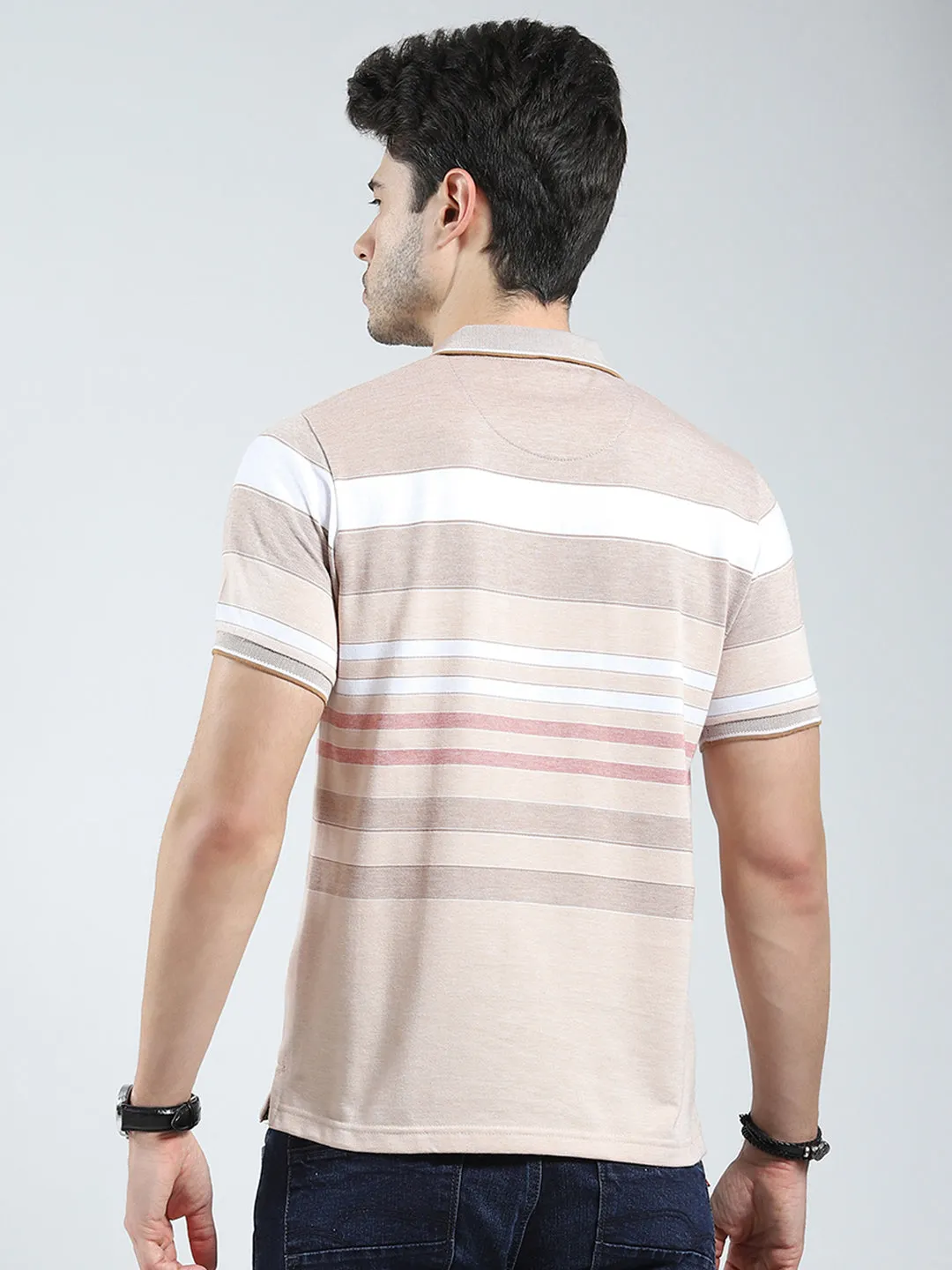 Men Beige Stripe Collar Half Sleeve T-Shirt sold by Monte Carlo product image thumbnail 5