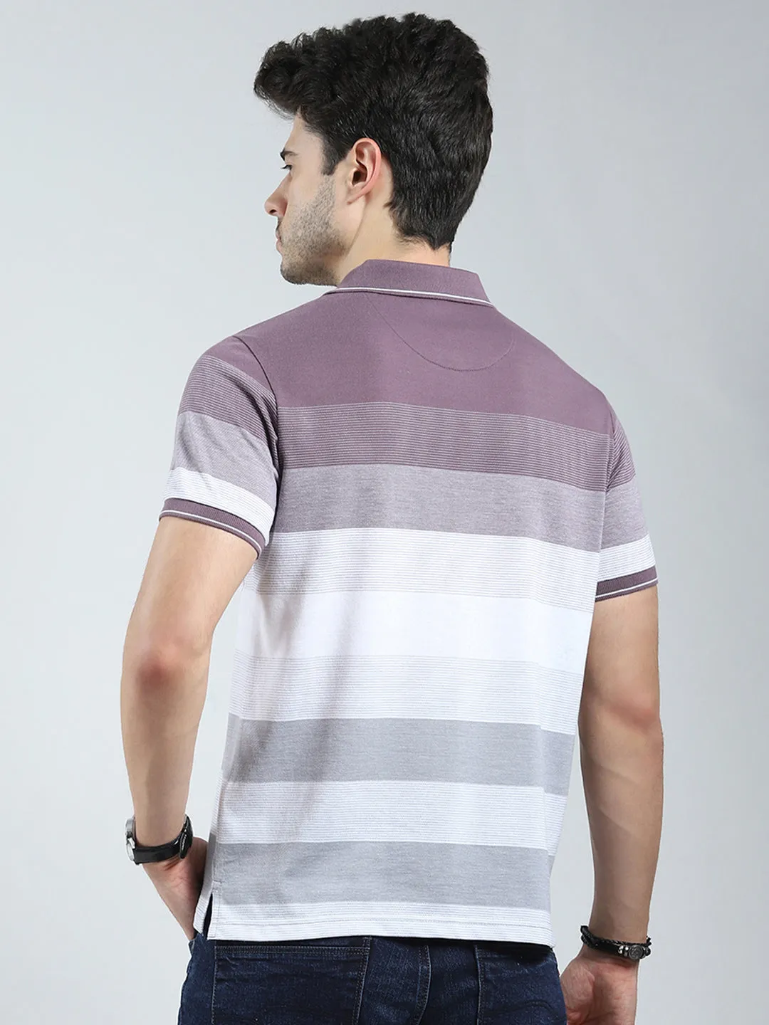 Men Mauve Stripe Collar Half Sleeve T-Shirt sold by Monte Carlo product image thumbnail 5
