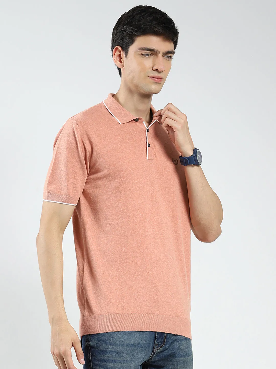 Men Coral Solid Collar Half Sleeve T-Shirt sold by Monte Carlo product image thumbnail 4