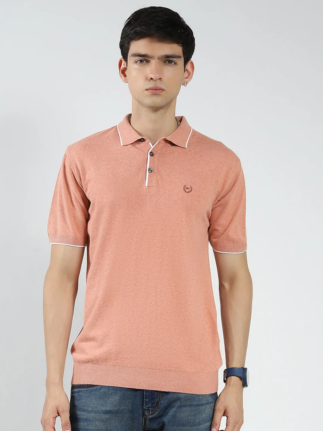 Men Coral Solid Collar Half Sleeve T-Shirt sold by Monte Carlo