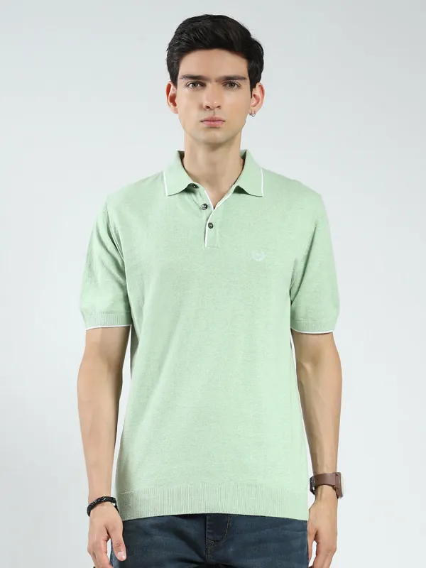 Men Green Solid Collar Half Sleeve T-Shirt sold by Monte Carlo