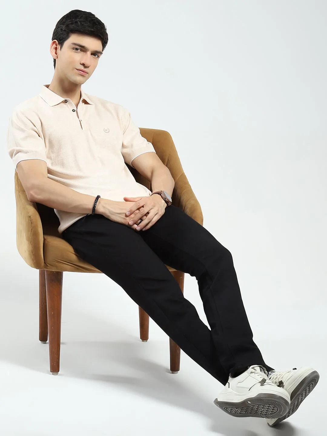 Men Beige Solid Collar Half Sleeve T-Shirt sold by Monte Carlo product image thumbnail 2