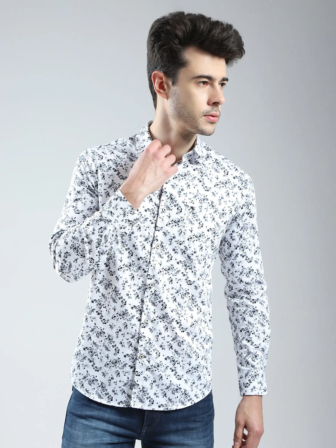 Men White Printed Collar Full Sleeve Shirt sold by Monte Carlo