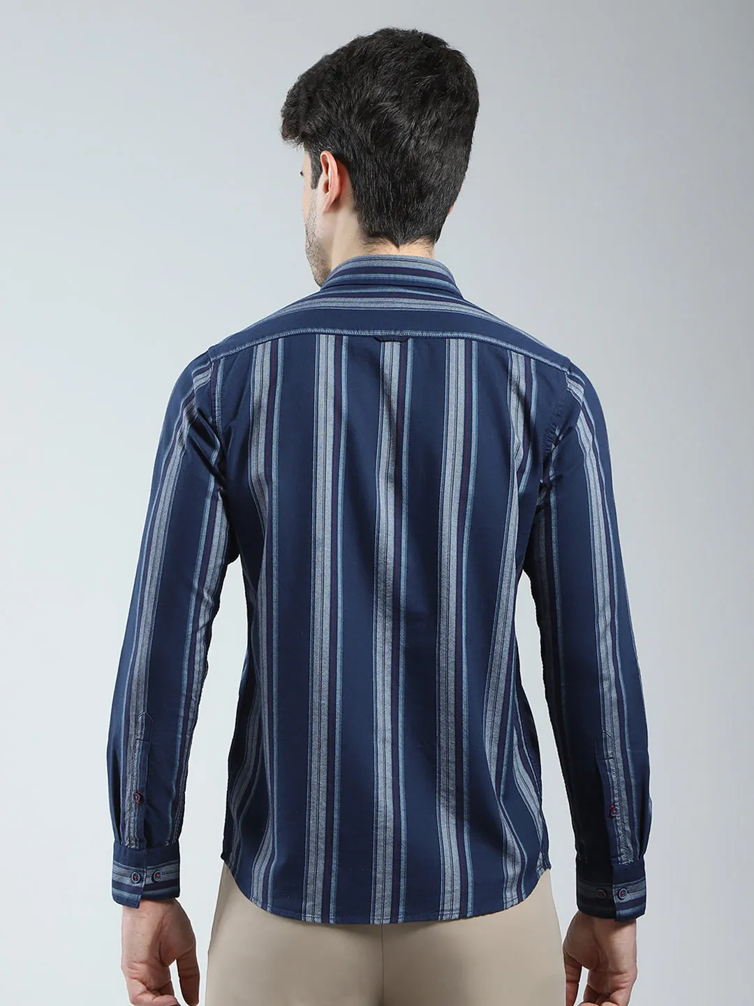 Men Navy Blue Stripe Collar Full Sleeve Shirt sold by Monte Carlo product image thumbnail 5