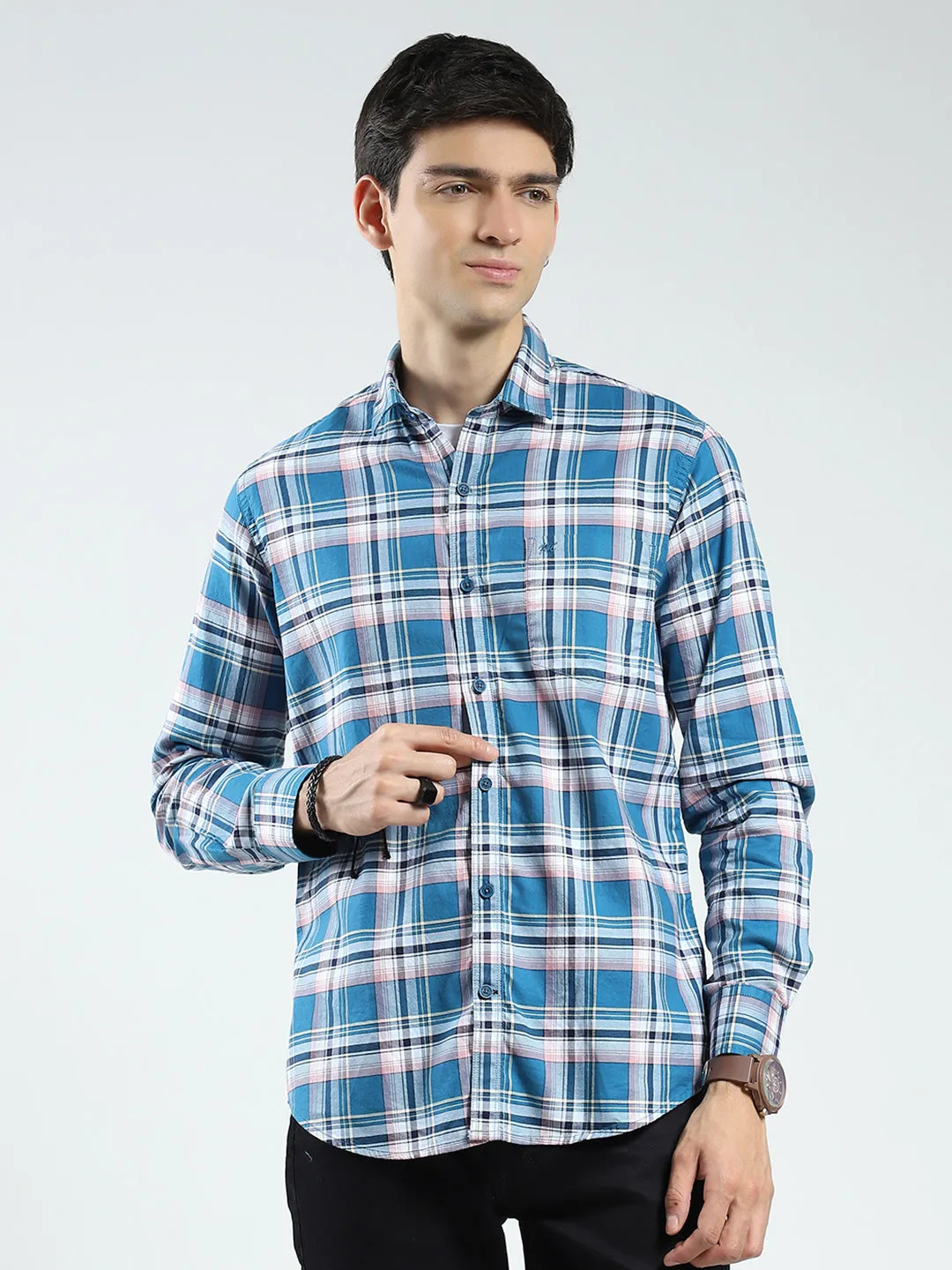 Men Blue Check Collar Full Sleeve Shirt sold by Monte Carlo