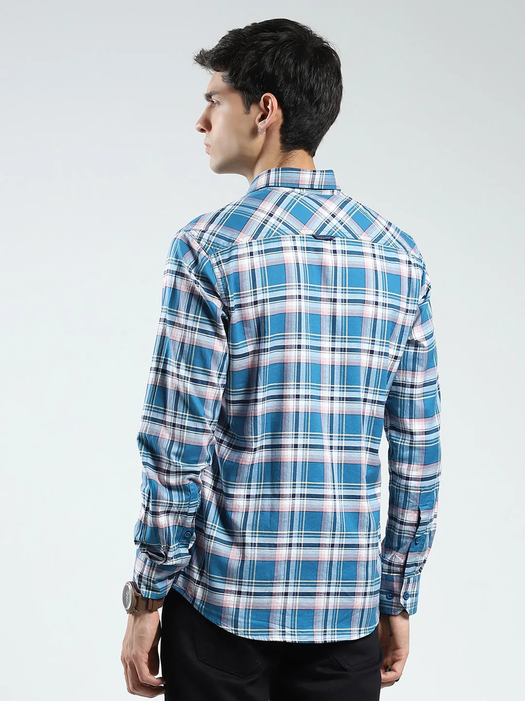 Men Blue Check Collar Full Sleeve Shirt sold by Monte Carlo product image thumbnail 5