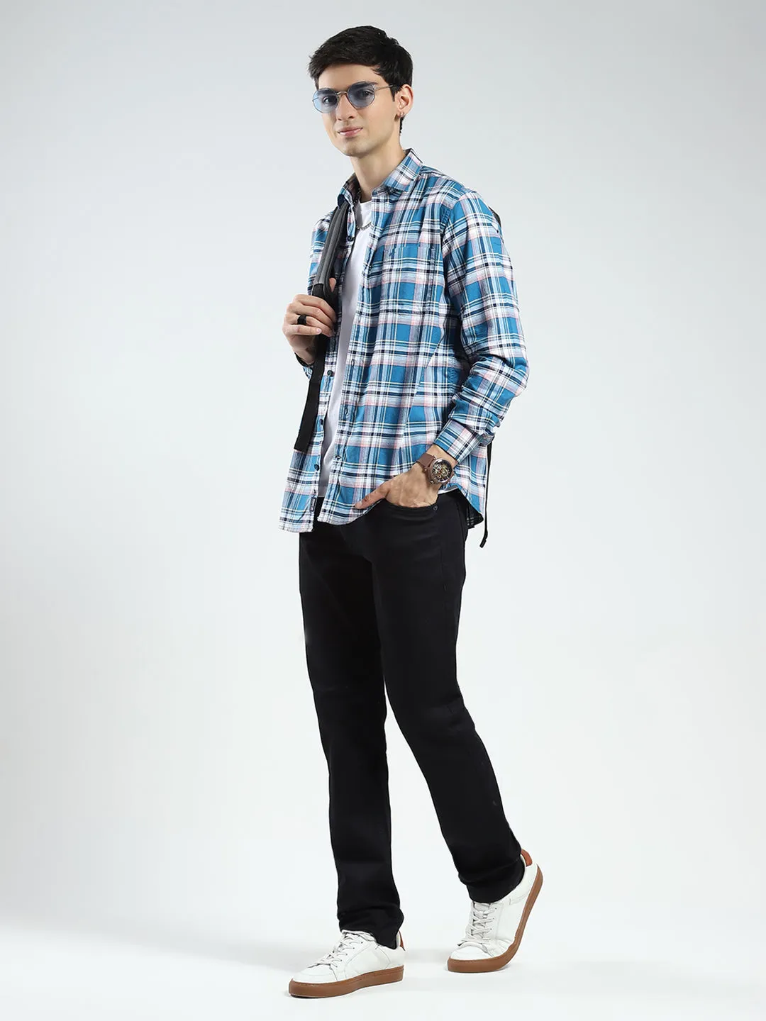 Men Blue Check Collar Full Sleeve Shirt sold by Monte Carlo product image thumbnail 2