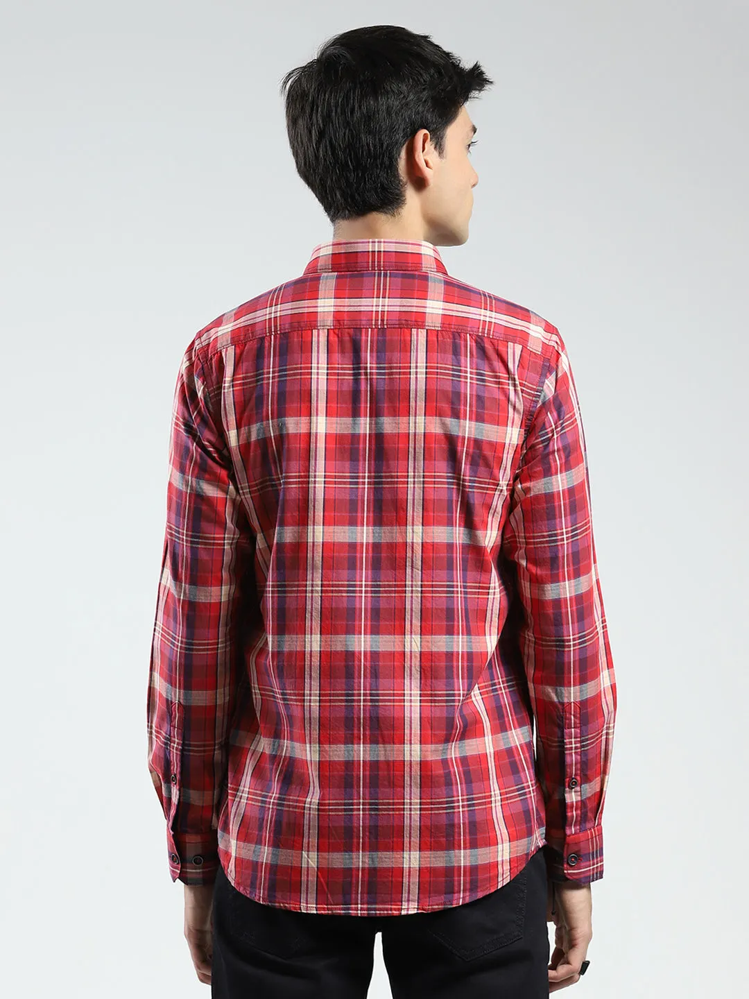 Men Red Check Collar Full Sleeve Shirt sold by Monte Carlo product image thumbnail 5