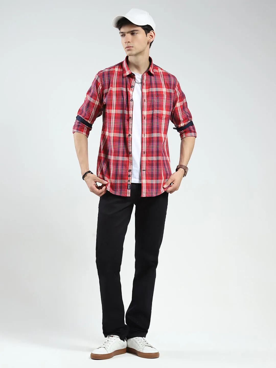 Men Red Check Collar Full Sleeve Shirt sold by Monte Carlo product image thumbnail 2