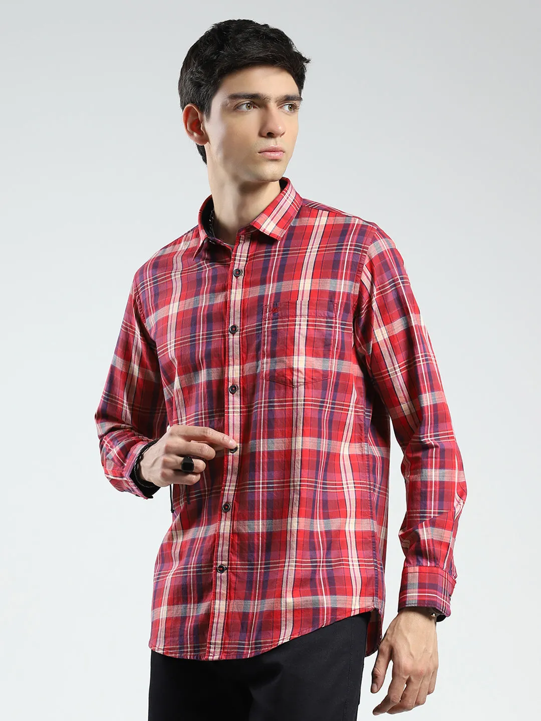 Men Red Check Collar Full Sleeve Shirt sold by Monte Carlo product image thumbnail 3