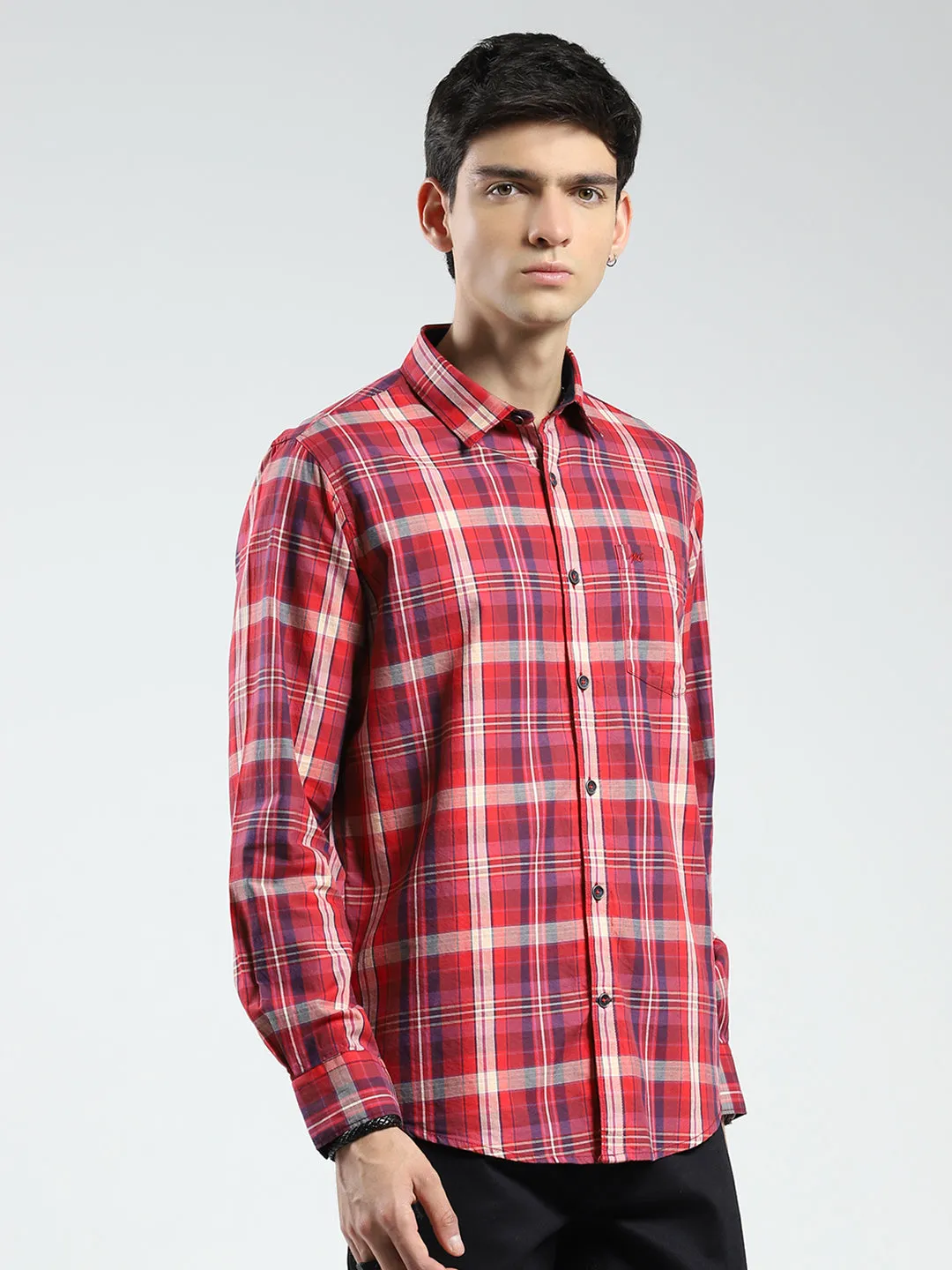 Men Red Check Collar Full Sleeve Shirt sold by Monte Carlo product image thumbnail 4