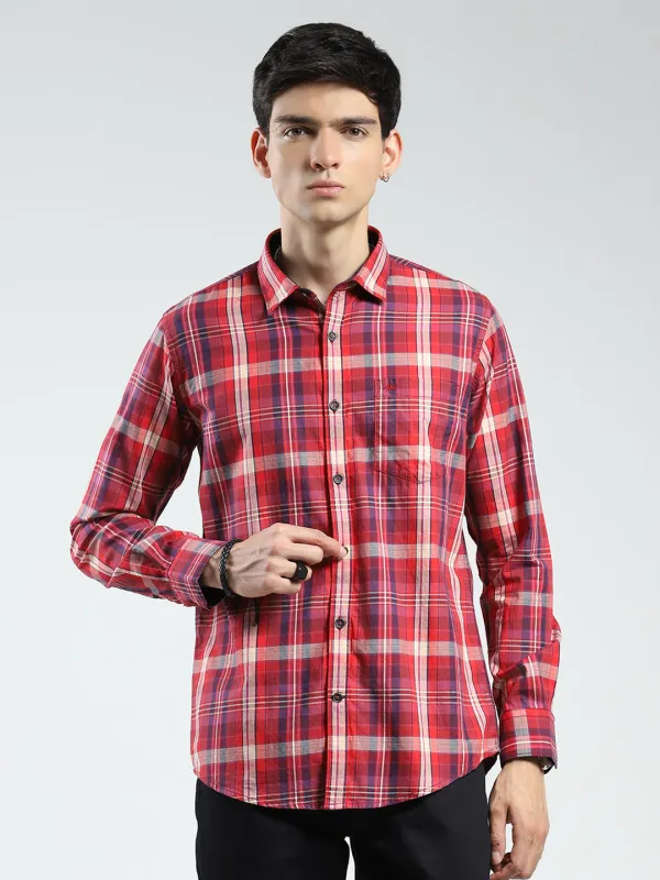 Men Red Check Collar Full Sleeve Shirt sold by Monte Carlo