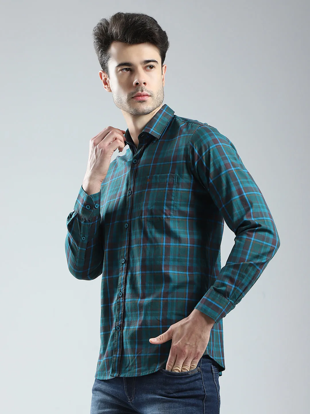 Men Green Check Collar Full Sleeve Shirt sold by Monte Carlo product image thumbnail 3