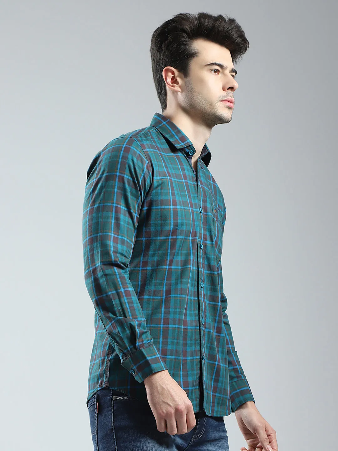 Men Green Check Collar Full Sleeve Shirt sold by Monte Carlo product image thumbnail 4