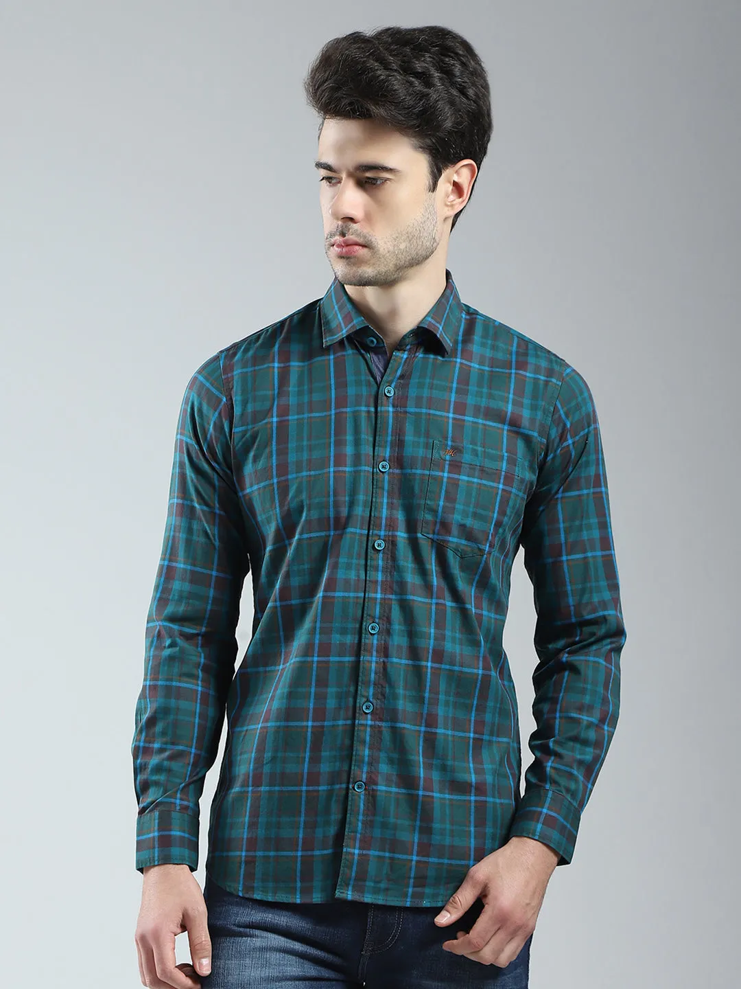 Men Green Check Collar Full Sleeve Shirt sold by Monte Carlo