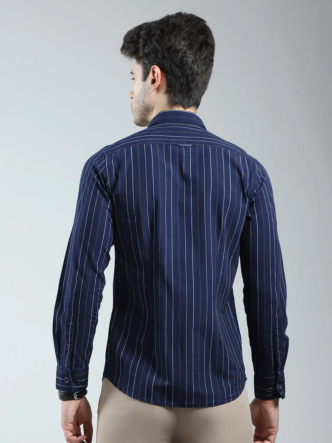Men Navy Blue Stripe Collar Full Sleeve Shirt sold by Monte Carlo product image thumbnail 5