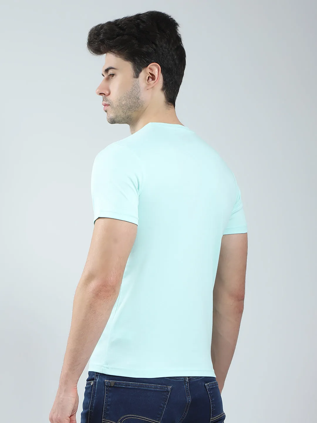 Men Blue Solid Round Neck Half Sleeve T-Shirt sold by Monte Carlo product image thumbnail 5