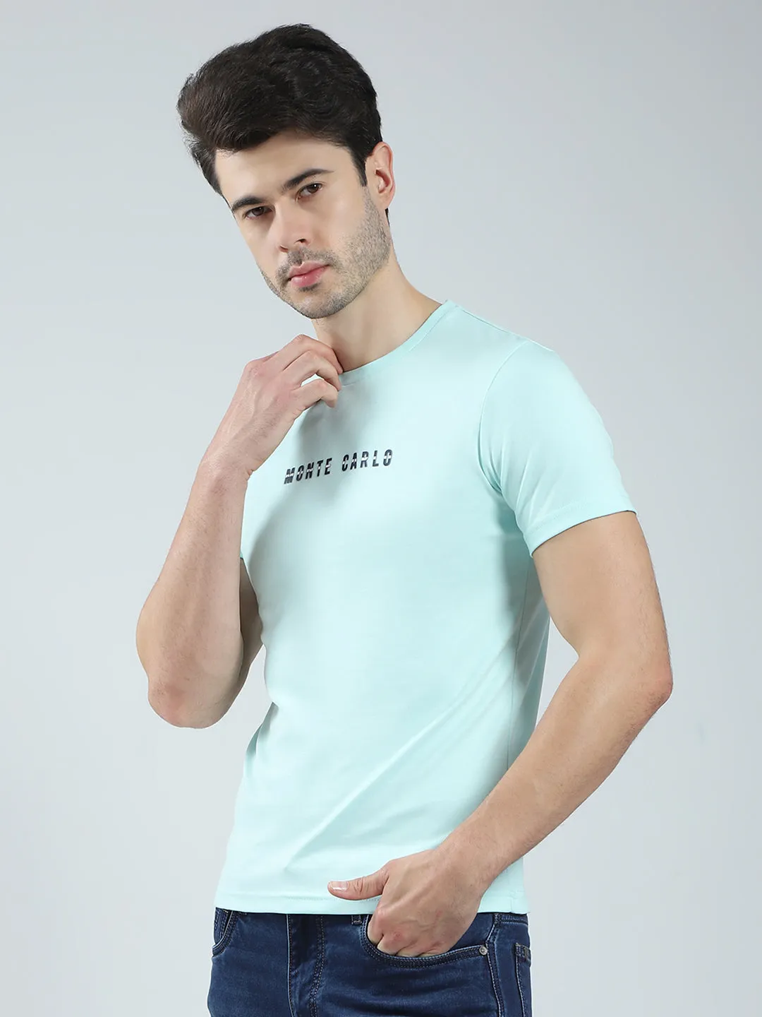 Men Blue Solid Round Neck Half Sleeve T-Shirt sold by Monte Carlo product image thumbnail 3