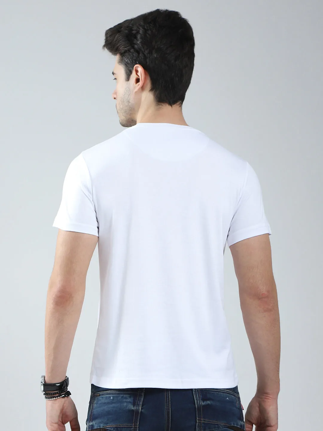 Men White Solid Round Neck Half Sleeve T-Shirt sold by Monte Carlo product image thumbnail 5