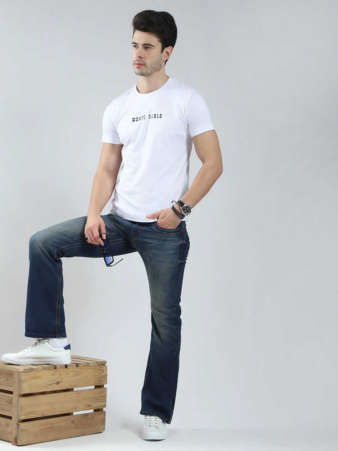 Men White Solid Round Neck Half Sleeve T-Shirt sold by Monte Carlo product image thumbnail 2
