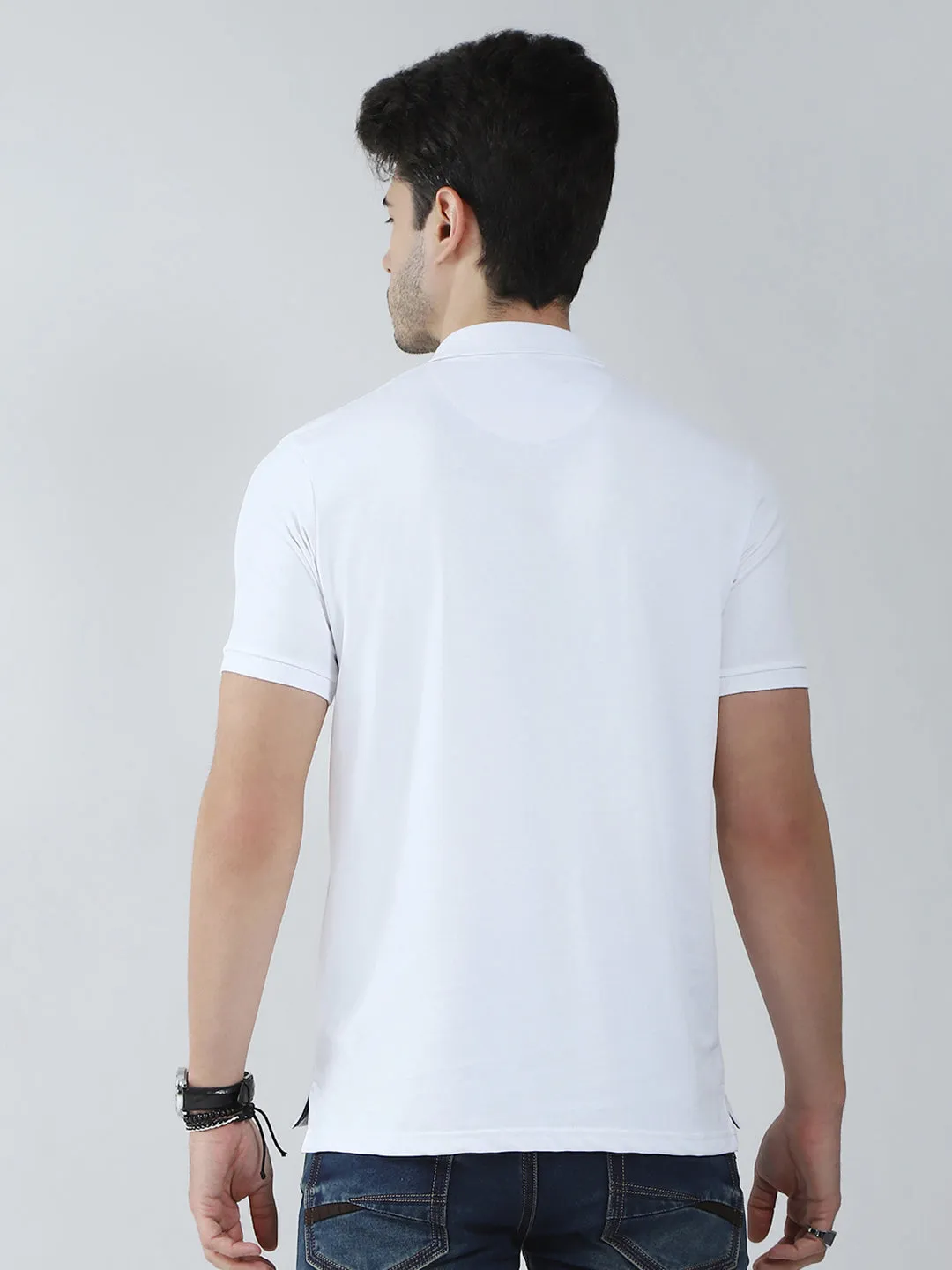 Men White Solid Collar Half Sleeve T-Shirt sold by Monte Carlo product image thumbnail 5