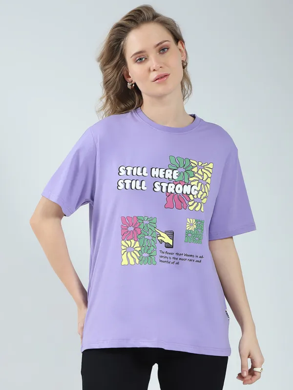 Rock.it Women Purple Printed Round Neck Half Sleeve Top sold by Monte Carlo