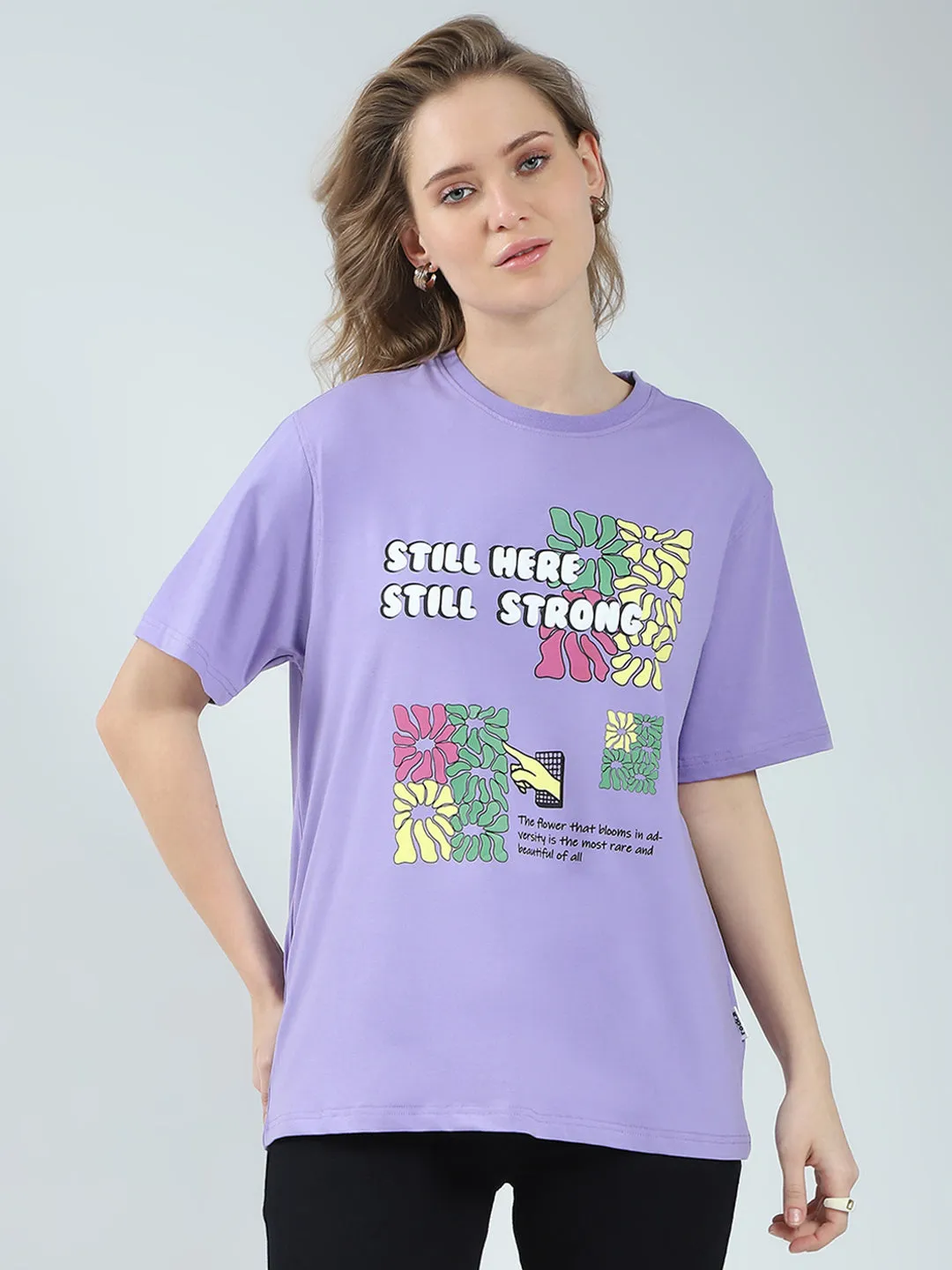 Rock.it Women Purple Printed Round Neck Half Sleeve Top sold by Monte Carlo