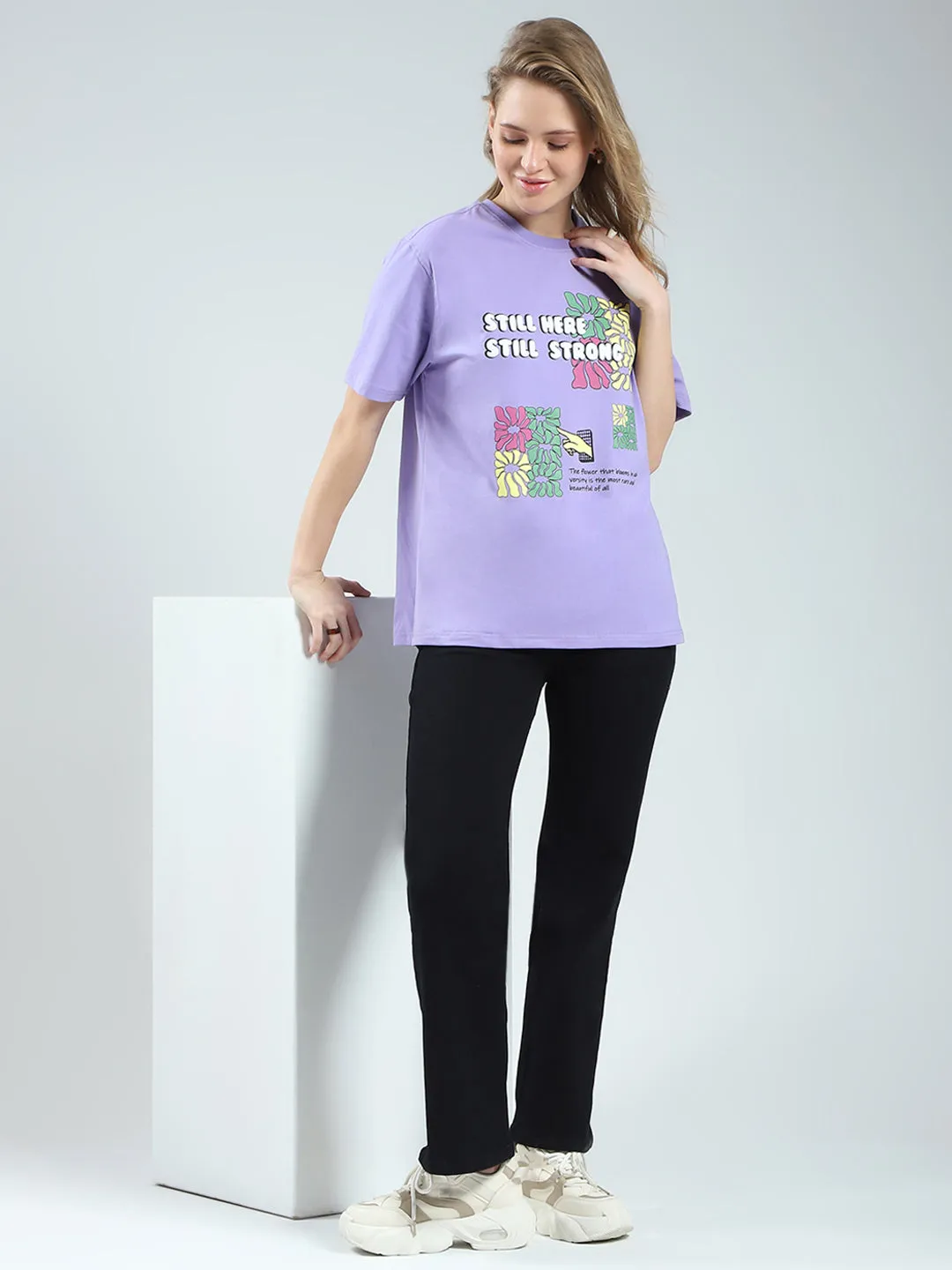 Rock.it Women Purple Printed Round Neck Half Sleeve Top sold by Monte Carlo product image thumbnail 2