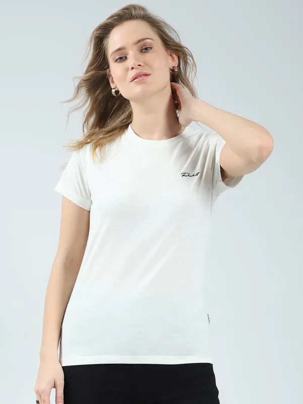 Rock.it Women Off White Solid Round Neck Half Sleeve Top made by Monte Carlo