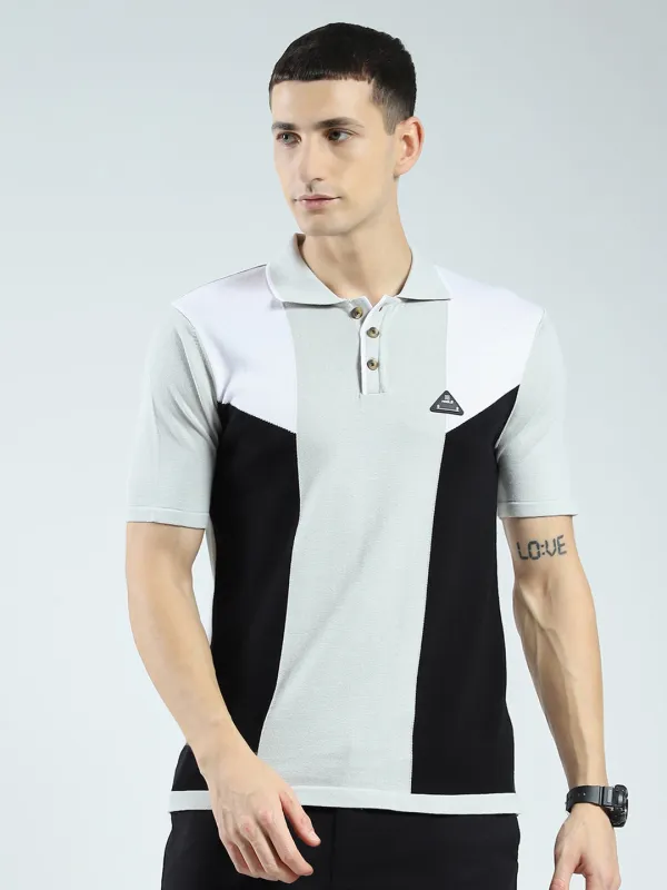 Rock.it Men Grey Self Design Collar Half Sleeve T-Shirt sold by Monte Carlo