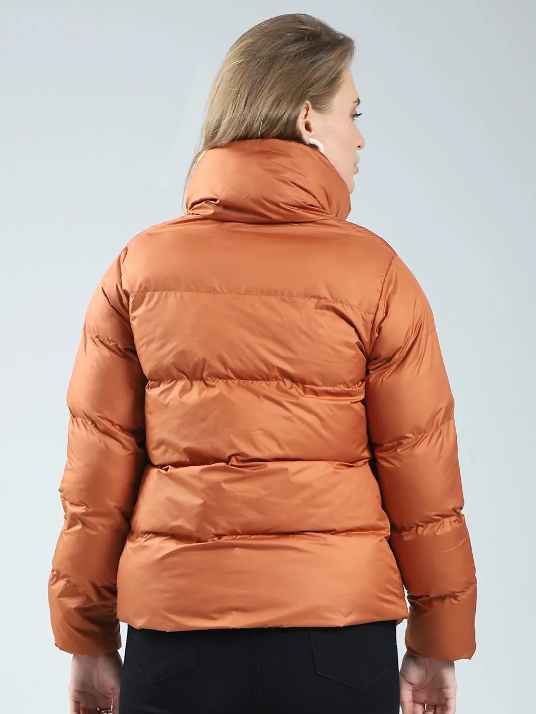 Women Rust Solid Mock Neck Full Sleeve Jacket sold by Monte Carlo product image thumbnail 5