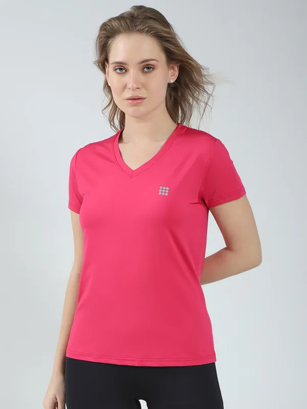 Rock.it Women Pink Solid V Neck Half Sleeve Top sold by Monte Carlo