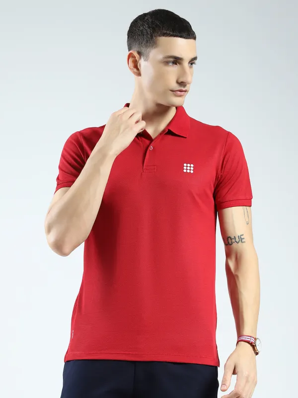 Rock.it Men Maroon Solid Collar Half Sleeve T-Shirt made by Monte Carlo