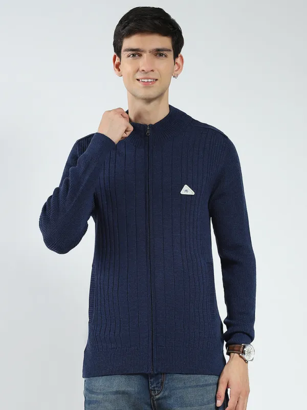 Men Navy Blue Solid Band Neck Full Sleeve Pullover sold by Monte Carlo