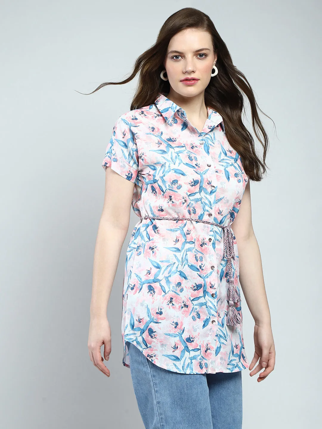 Women White Printed Collar Half Sleeve Tunic sold by Monte Carlo product image thumbnail 4