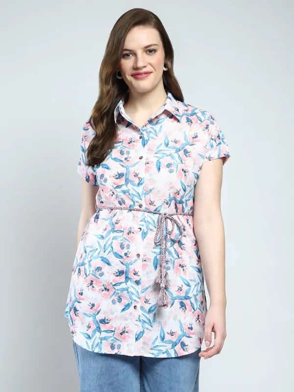 Women White Printed Collar Half Sleeve Tunic sold by Monte Carlo