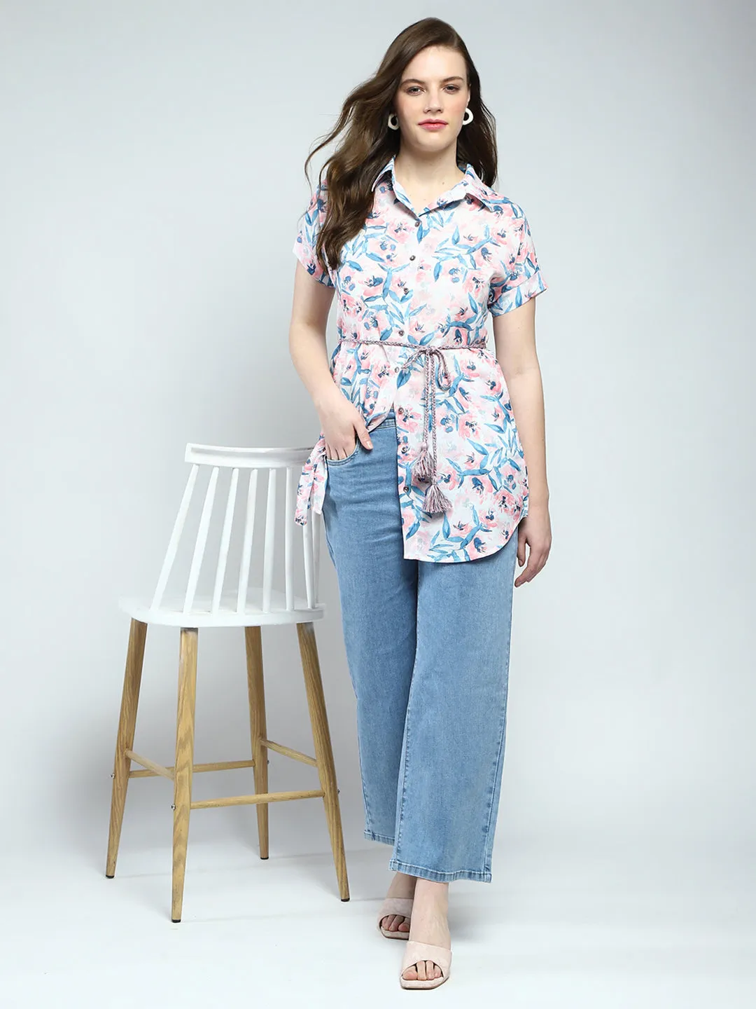 Women White Printed Collar Half Sleeve Tunic sold by Monte Carlo product image thumbnail 2