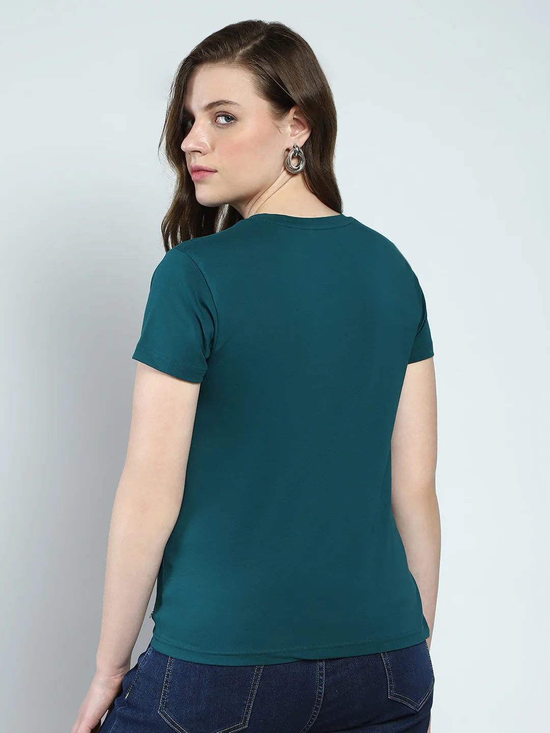 Women Green Printed Round Neck Half Sleeve Top sold by Monte Carlo product image thumbnail 5