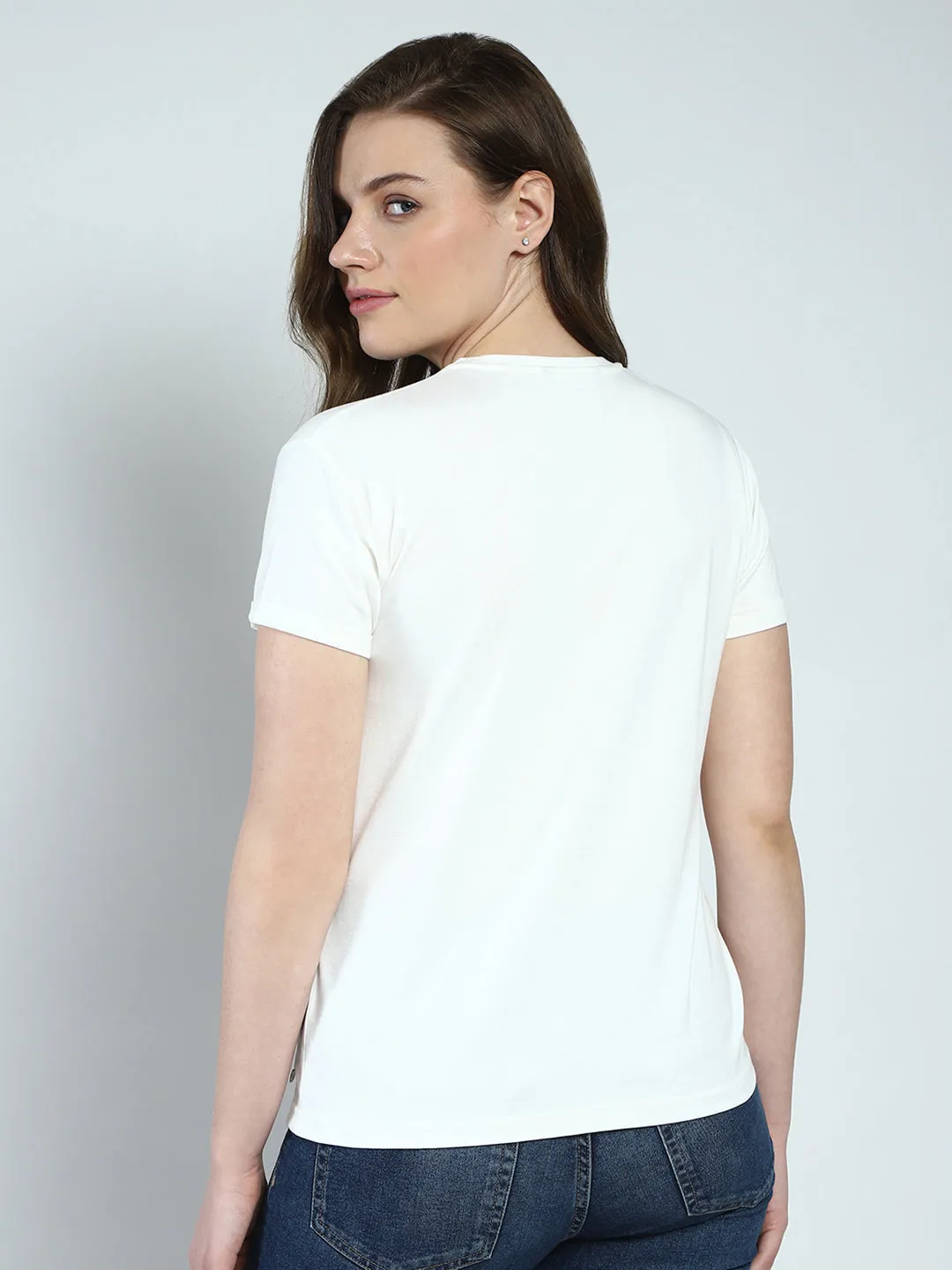 Women White Printed Round Neck Half Sleeve Top sold by Monte Carlo product image thumbnail 5