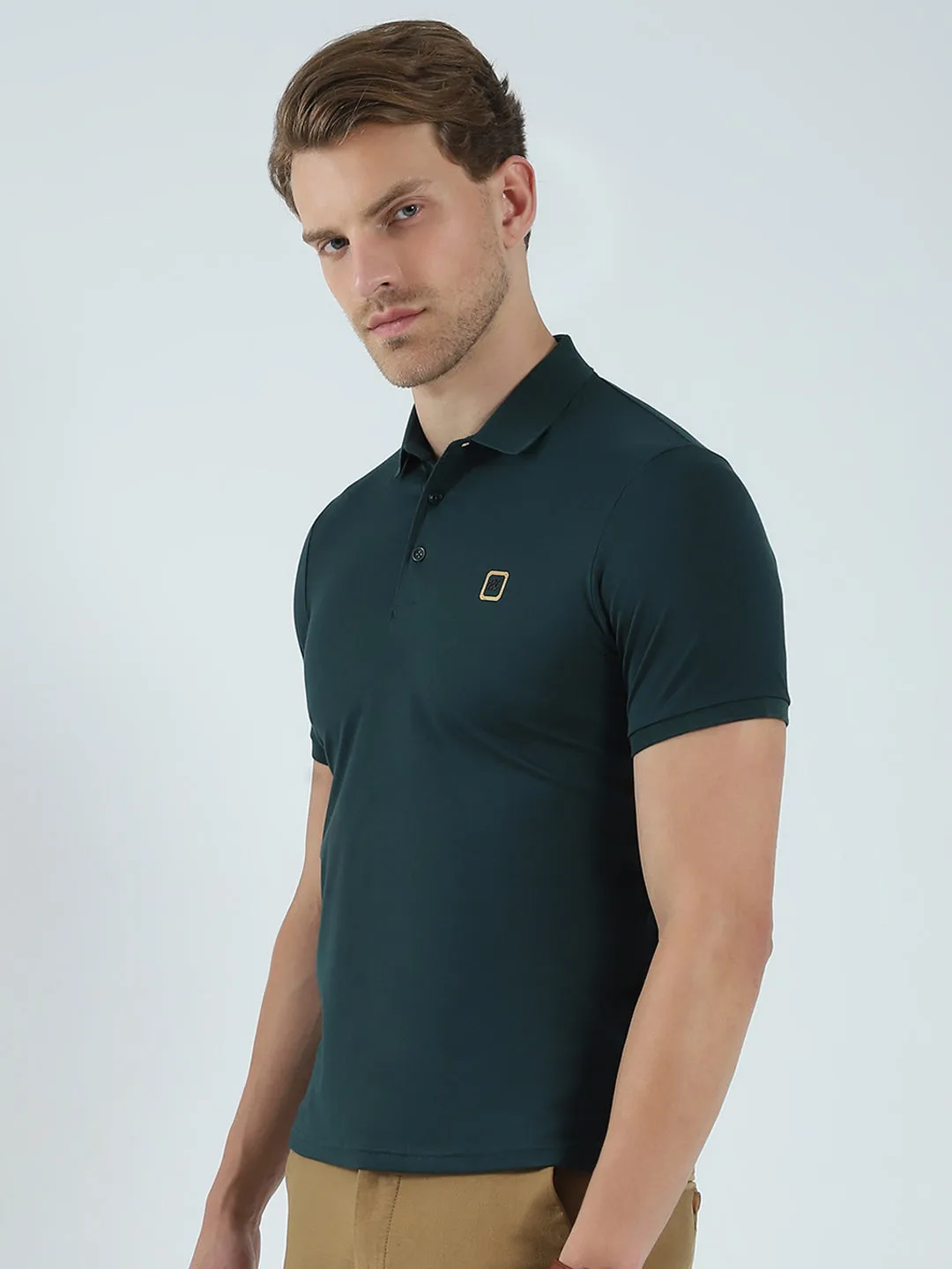 Men Green Solid Collar Half Sleeve T-Shirt sold by Monte Carlo product image thumbnail 3
