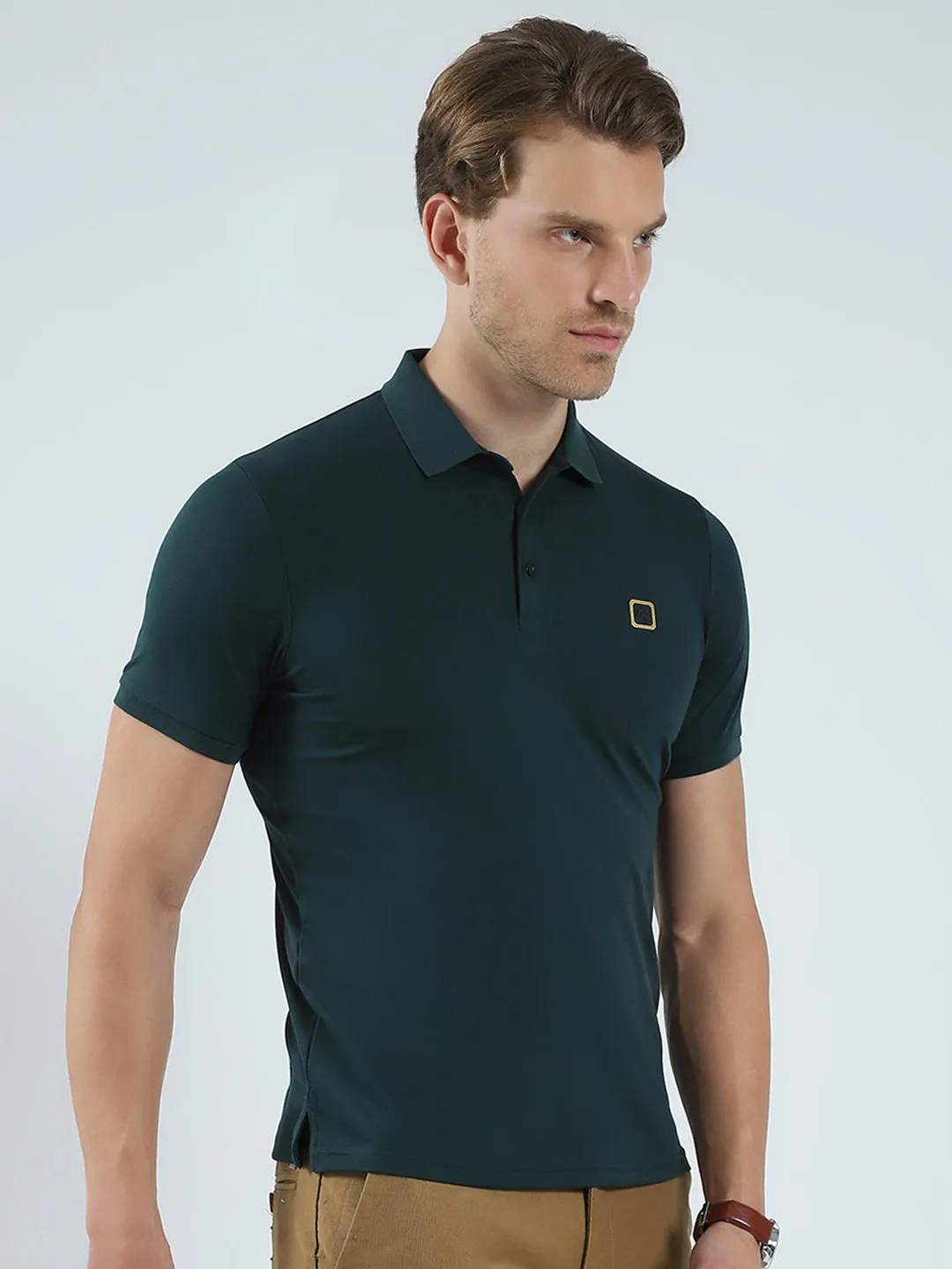 Men Green Solid Collar Half Sleeve T-Shirt sold by Monte Carlo product image thumbnail 4