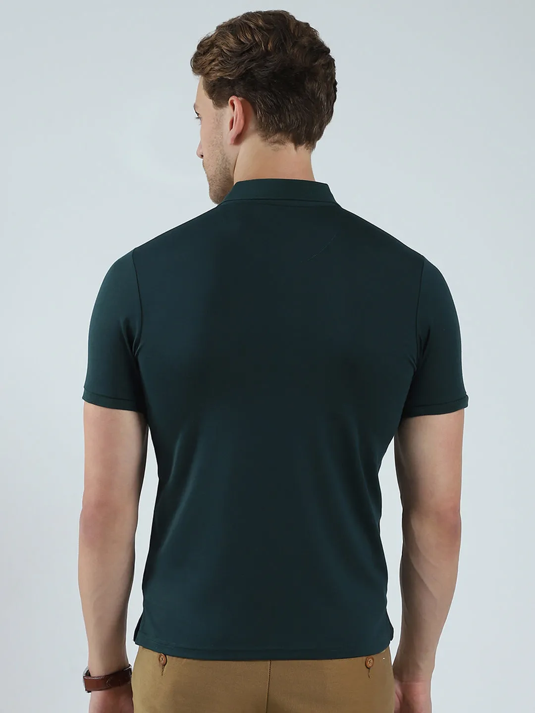 Men Green Solid Collar Half Sleeve T-Shirt sold by Monte Carlo product image thumbnail 5