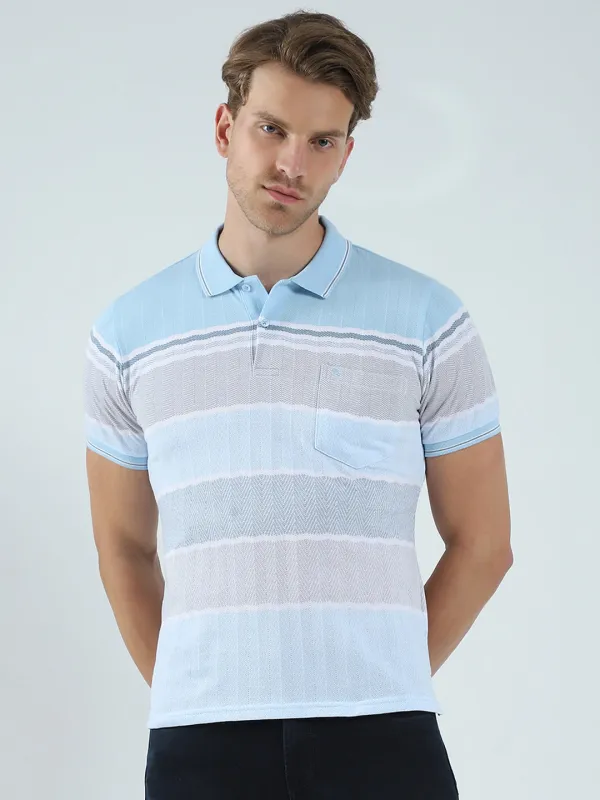 Men Blue Stripe Collar Half Sleeve T-Shirt made by Monte Carlo
