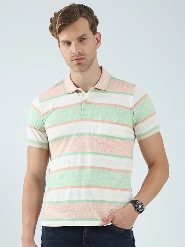 Men Green Stripe Collar Half Sleeve T-Shirt made by Monte Carlo