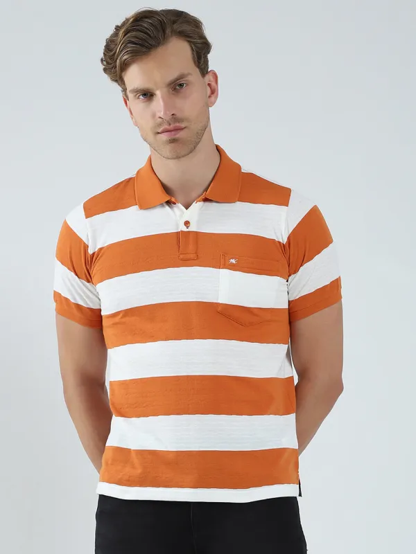 Men Rust Stripe Collar Half Sleeve T-Shirt made by Monte Carlo