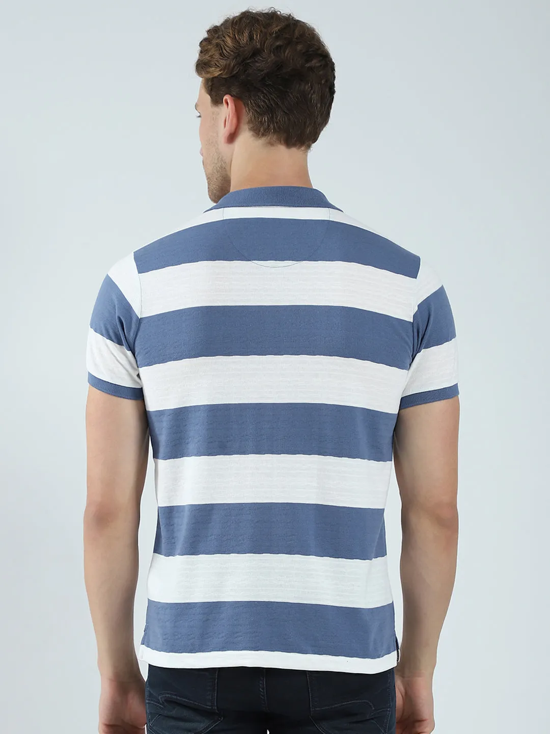 Men Blue Stripe Collar Half Sleeve T-Shirt sold by Monte Carlo product image thumbnail 5
