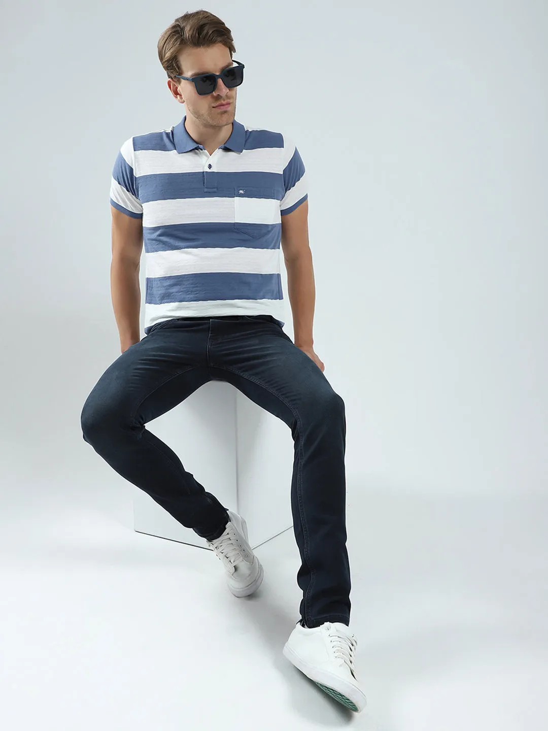 Men Blue Stripe Collar Half Sleeve T-Shirt sold by Monte Carlo product image thumbnail 2