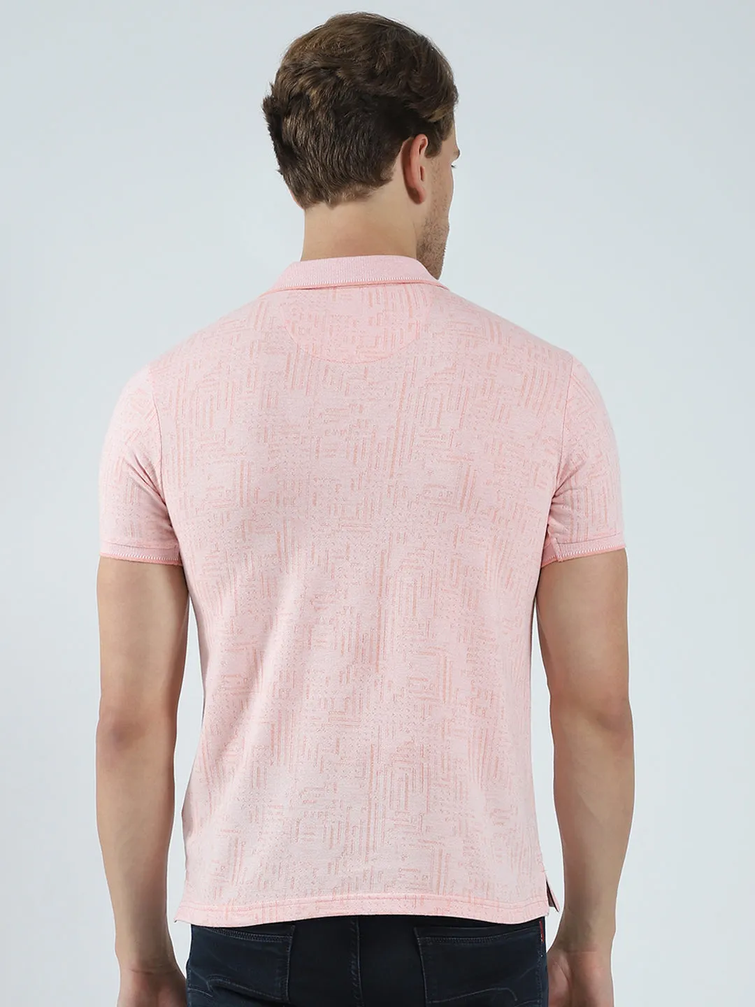Men Peach Self Design Collar Half Sleeve T-Shirt sold by Monte Carlo product image thumbnail 5