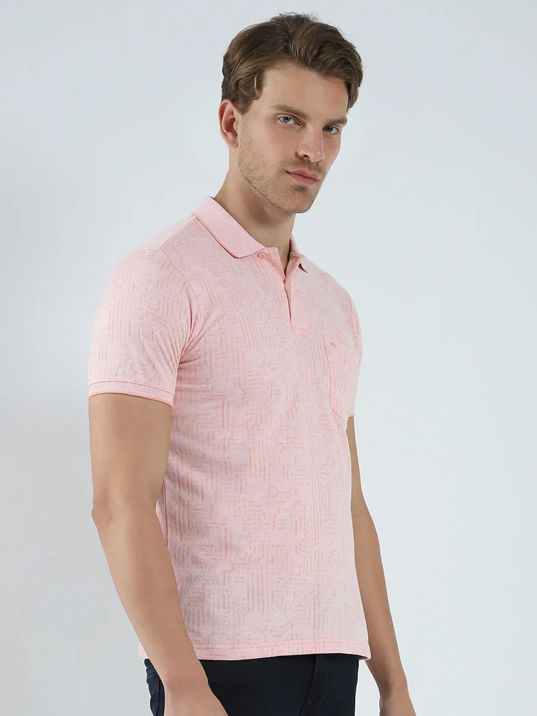 Men Peach Self Design Collar Half Sleeve T-Shirt sold by Monte Carlo product image thumbnail 4