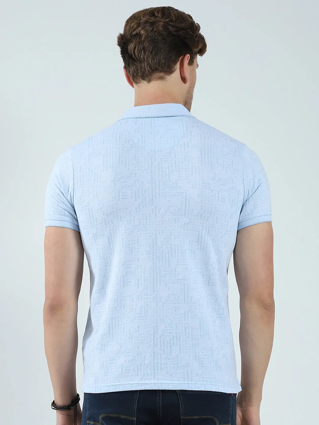 Men Blue Self Design Collar Half Sleeve T-Shirt sold by Monte Carlo product image thumbnail 5